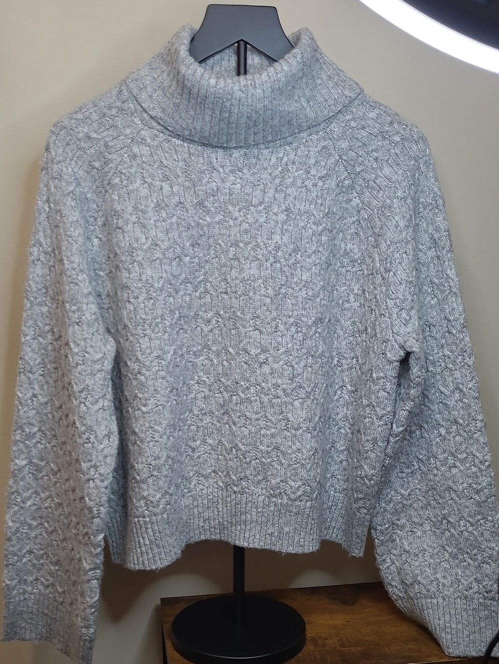 NWT Industry Light Gray Cable Knit Turtleneck Wool Blend Sweater size Large